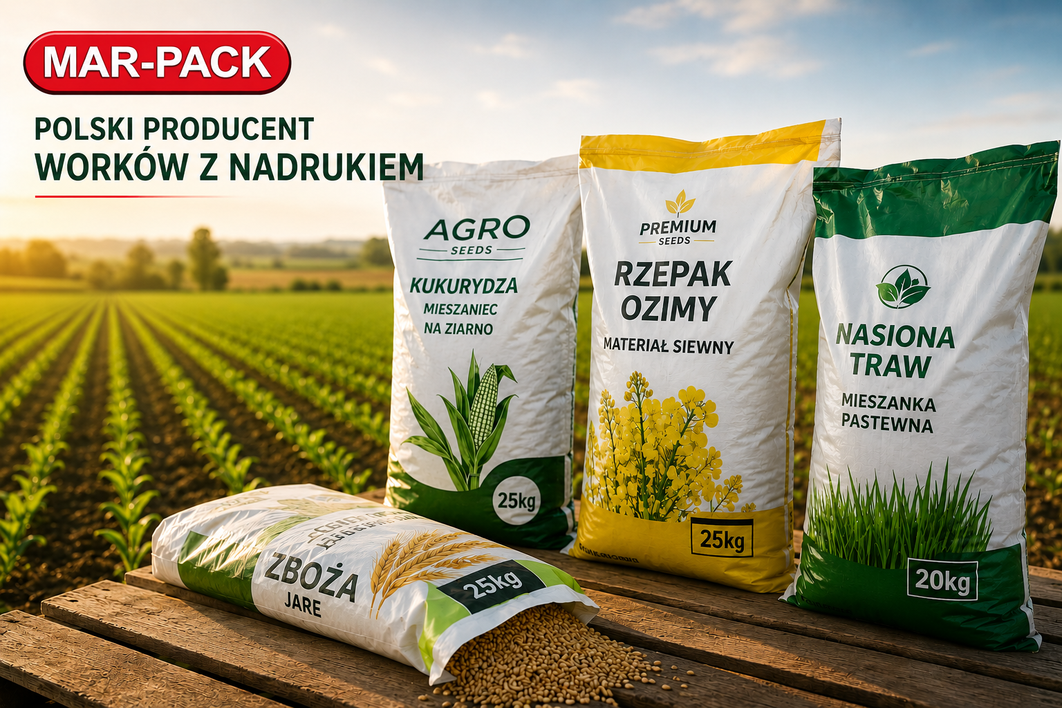 MAR-PACK to polski producent wytrzymałych worków foliowych z nadrukiem dla branży rolniczej i agro. Produkujemy nowoczesne worki na nasiona, materiał siewny oraz produkty rolnicze, zapewniając wysoką jakość wykonania i trwałość opakowań. Oferujemy pełną personalizację produkcji — od projektu graficznego aż po profesjonalny nadruk fleksograficzny i gotowy produkt.