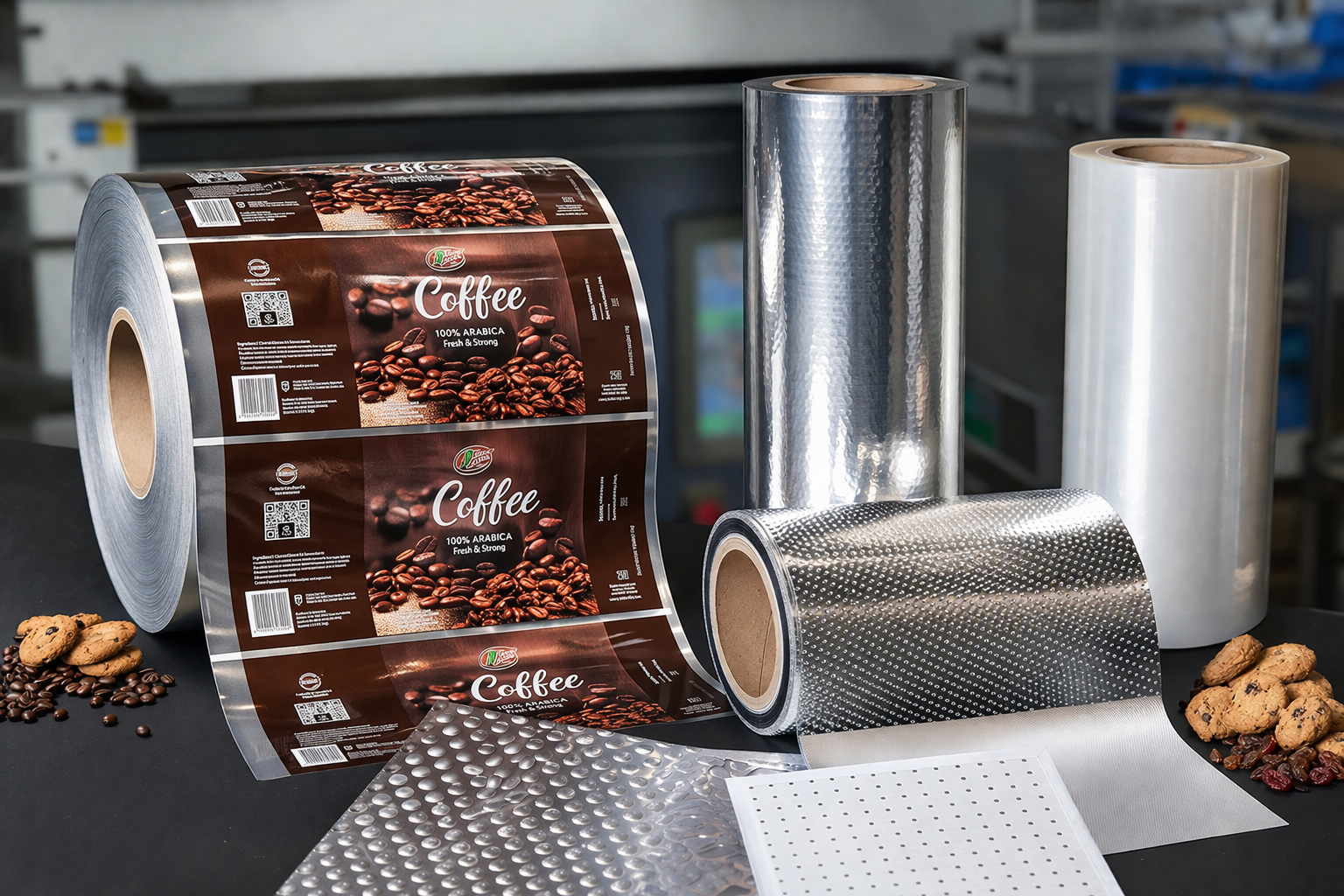 Nowoczesne laminaty LDPE, PET i aluminium prezentują się jako zaawansowane rozwiązanie opakowaniowe łączące wysoką barierowość z estetyką premium. Na zdjęciu widać strukturę wielowarstwowych folii oraz wysokiej jakości nadruk, który podkreśla profesjonalny charakter produktu. To przykład opakowań, które nie tylko chronią zawartość, ale również skutecznie wspierają sprzedaż i budują wizerunek marki.