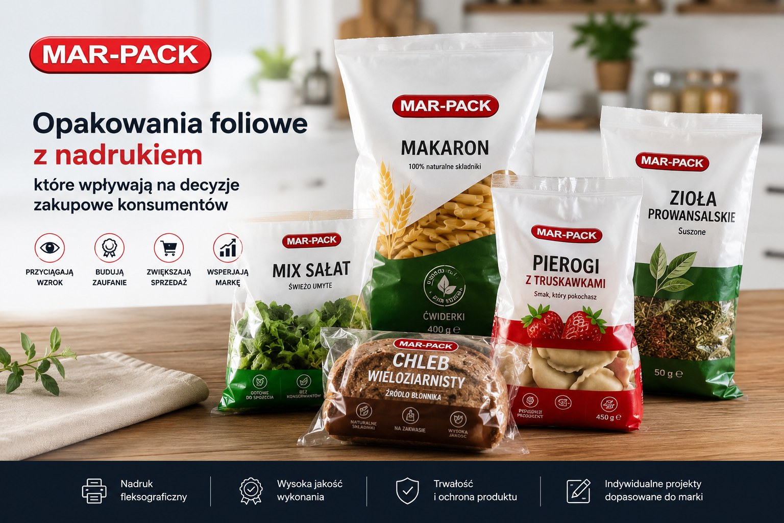 Profesjonalne opakowania foliowe z nadrukiem pomagają wyróżnić produkt na tle konkurencji i przyciągają uwagę klientów już przy pierwszym kontakcie. Opakowanie z logo marki buduje zaufanie konsumentów oraz zwiększa rozpoznawalność firmy na rynku. Nowoczesne folie i worki foliowe z nadrukiem skutecznie wspierają sprzedaż, łącząc estetykę wykonania z ochroną produktu.