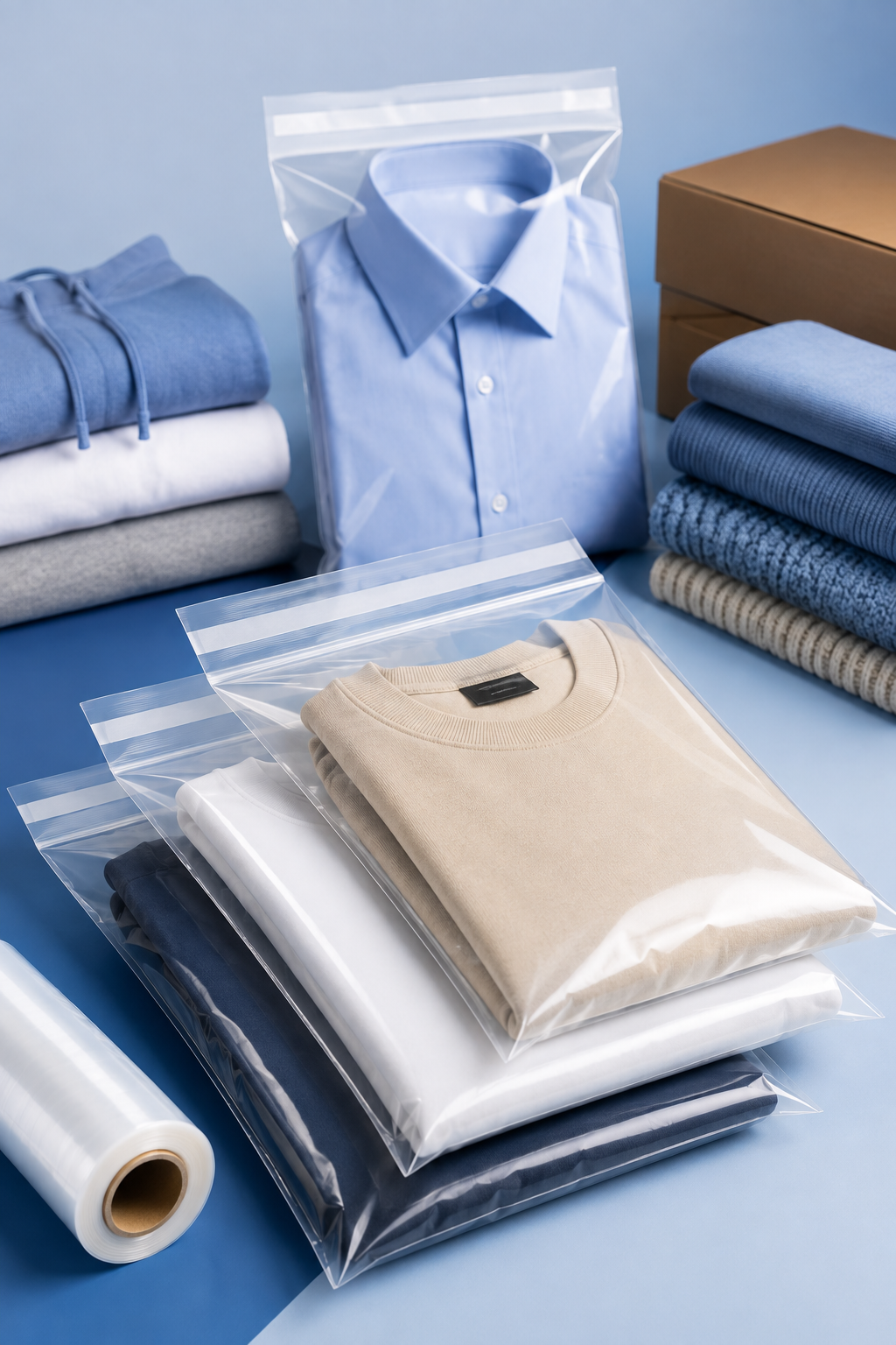 Worki foliowe z klapką i taśmą samoprzylepną to praktyczne rozwiązanie do estetycznego pakowania **odzieży, tekstyliów oraz produktów sprzedawanych w e-commerce**. Przezroczysta folia dobrze eksponuje zawartość, a samoprzylepne zamknięcie pozwala szybko i wygodnie przygotować produkt do magazynowania lub wysyłki. **MAR-PACK** jako **PRODUCENT** wykonuje takie opakowania na zamówienie, dopasowując ich wymiary, parametry folii oraz możliwość wykonania indywidualnego nadruku do potrzeb klienta.