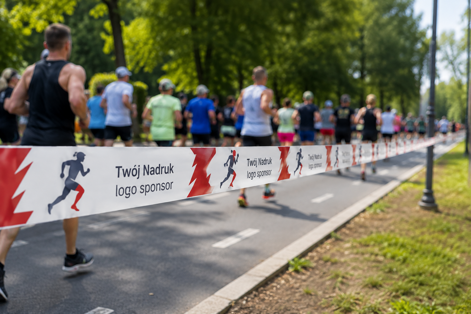 Taśmy foliowe z nadrukiem pomagają **czytelnie wyznaczyć trasę biegu**, a jednocześnie tworzą atrakcyjną przestrzeń do prezentacji organizatora i sponsorów wydarzenia. Powtarzalne **logo, nazwa zawodów lub indywidualna grafika** pozostają widoczne wzdłuż trasy, również na zdjęciach i materiałach filmowych. **MAR-PACK** jako **PRODUCENT** wykonuje taśmy foliowe z indywidualnym nadrukiem według projektu i parametrów ustalonych z klientem.