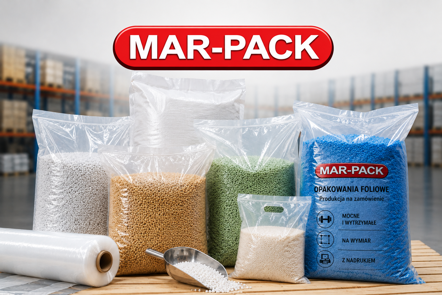 Worki foliowe do produktów sypkich powinny być dopasowane do rodzaju zawartości, jej ciężaru oraz warunków transportu i magazynowania. **MAR-PACK** jako **PRODUCENT** wykonuje mocne opakowania foliowe na wymiar, dostosowane do granulatów, proszków i innych materiałów sypkich. Worki mogą być również przygotowane z **indywidualnym nadrukiem, logo firmy i oznaczeniami według projektu klienta**.